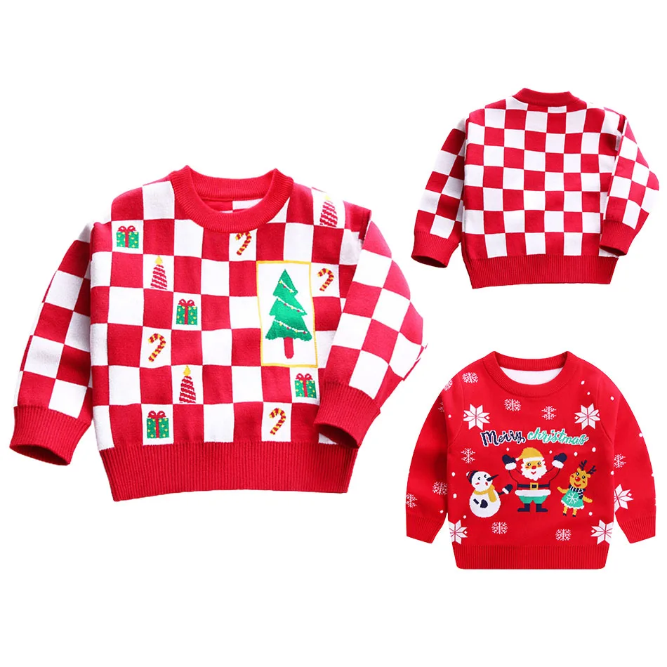 

Christmas Kids Sweater Casual Baby Warm Santa Claus Printed Knitted Girls Sweater Boys Girls Cute Xmas Tree Pullovers Clothes