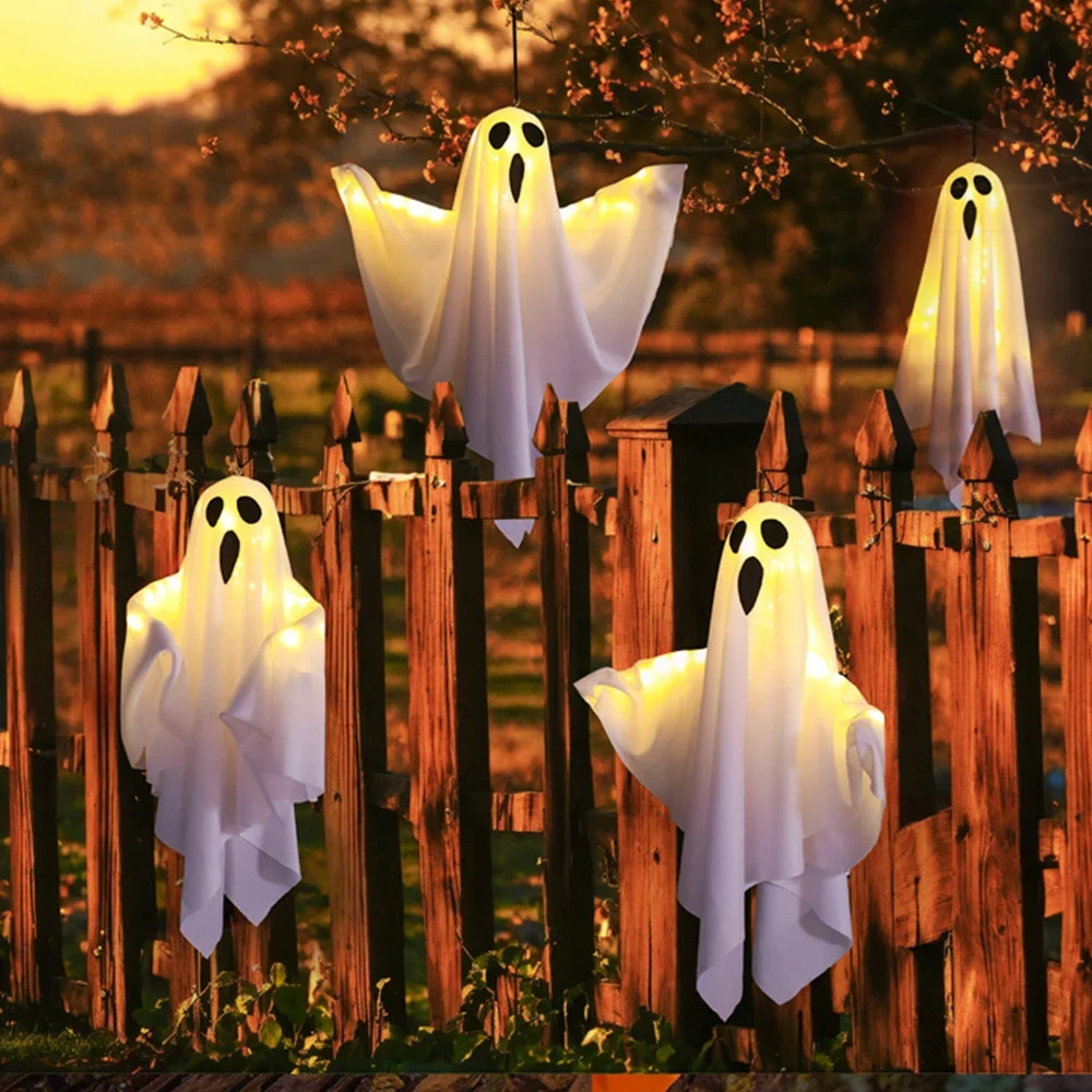 Halloween LED Glow Ghost Lights for Home Indoor Outdoor Hanging Decoration Haunted House Horror Props Bar Supplies