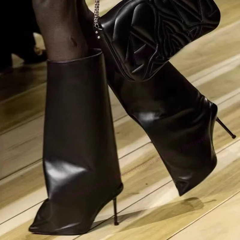 

Black Matte Leather Knee High Runway Boots Pointed Toe Shoes for Women Thin High Heels Sexy Lady Shoes 2023 Zapatos Para Mujere