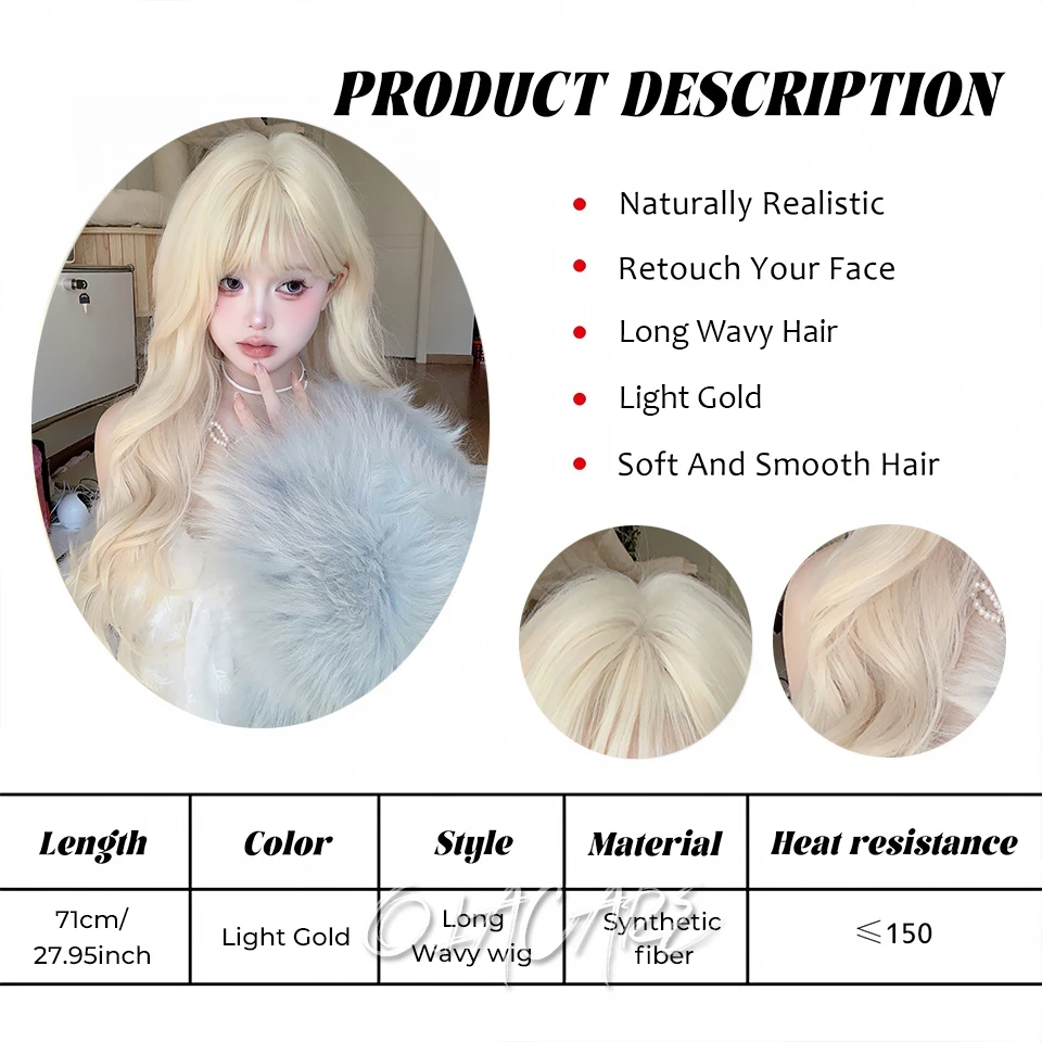 Blonde Synthetic Hair Wig for Women Daily Cosplay