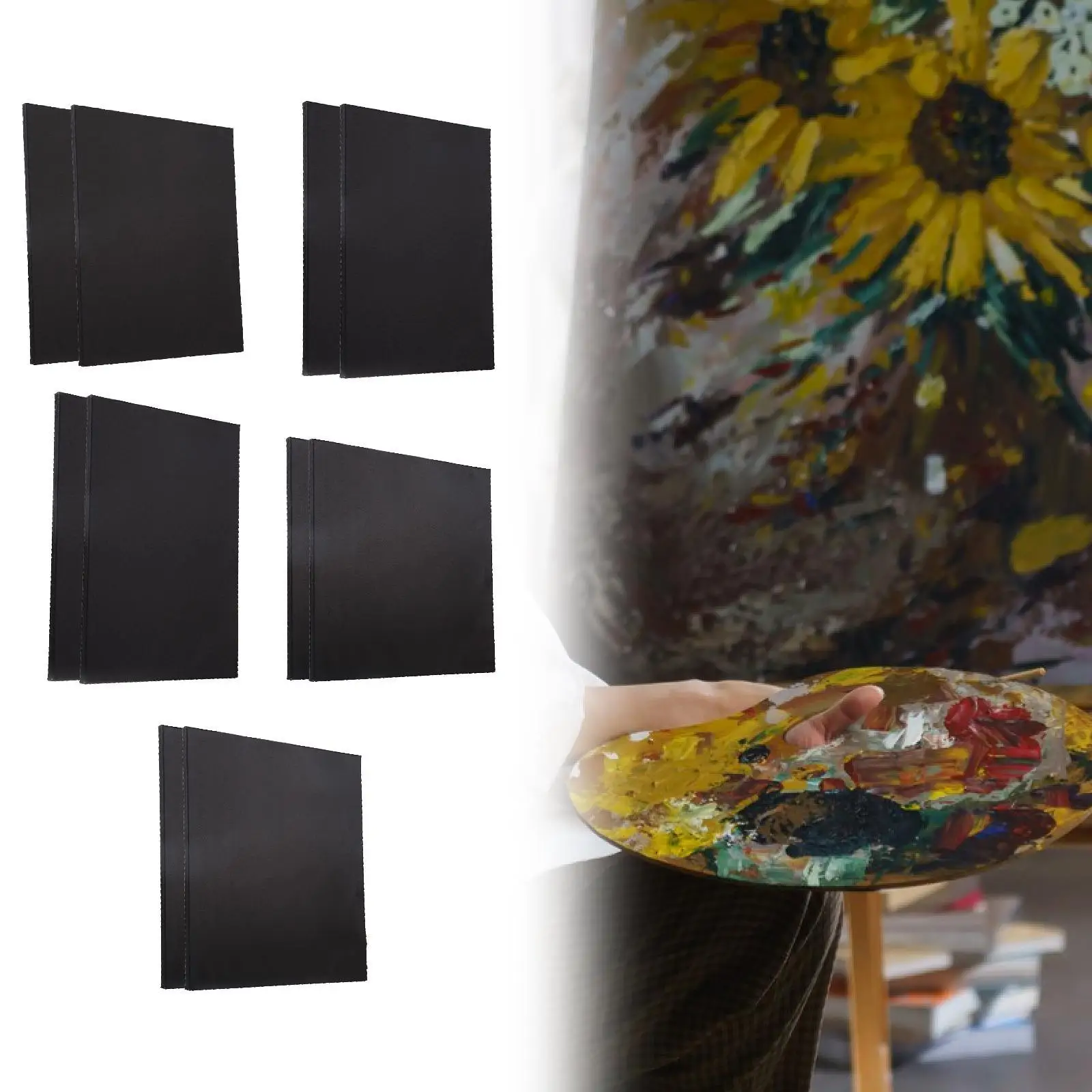 2x Stretched Black Canvas Art Supplies Art Boards Artist Canvas Black for Oil Painting Tempera Crafting Watercolor Paints