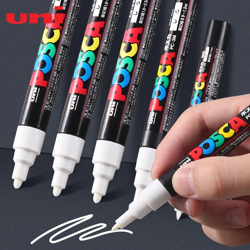 POSCA White Marker Pen,PC-1M 3M 5M Acrylic Waterproof permanent marker graffiti Paint Pen for Rock Wood Leather posca rotulador mini drawing board wood stand art tripod for canvas oil painting frame diy graffiti children acrylic painting easel for painting