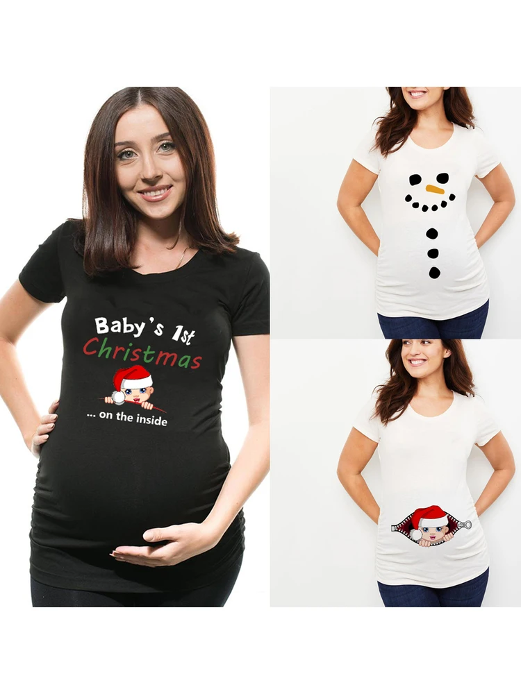 Camiseta de maternidad de Navidad para bebé, ropa maternidad con botones de muñeco de nieve, divertida, de embarazo, bonita, Navidad - AliExpress Ropa mujer