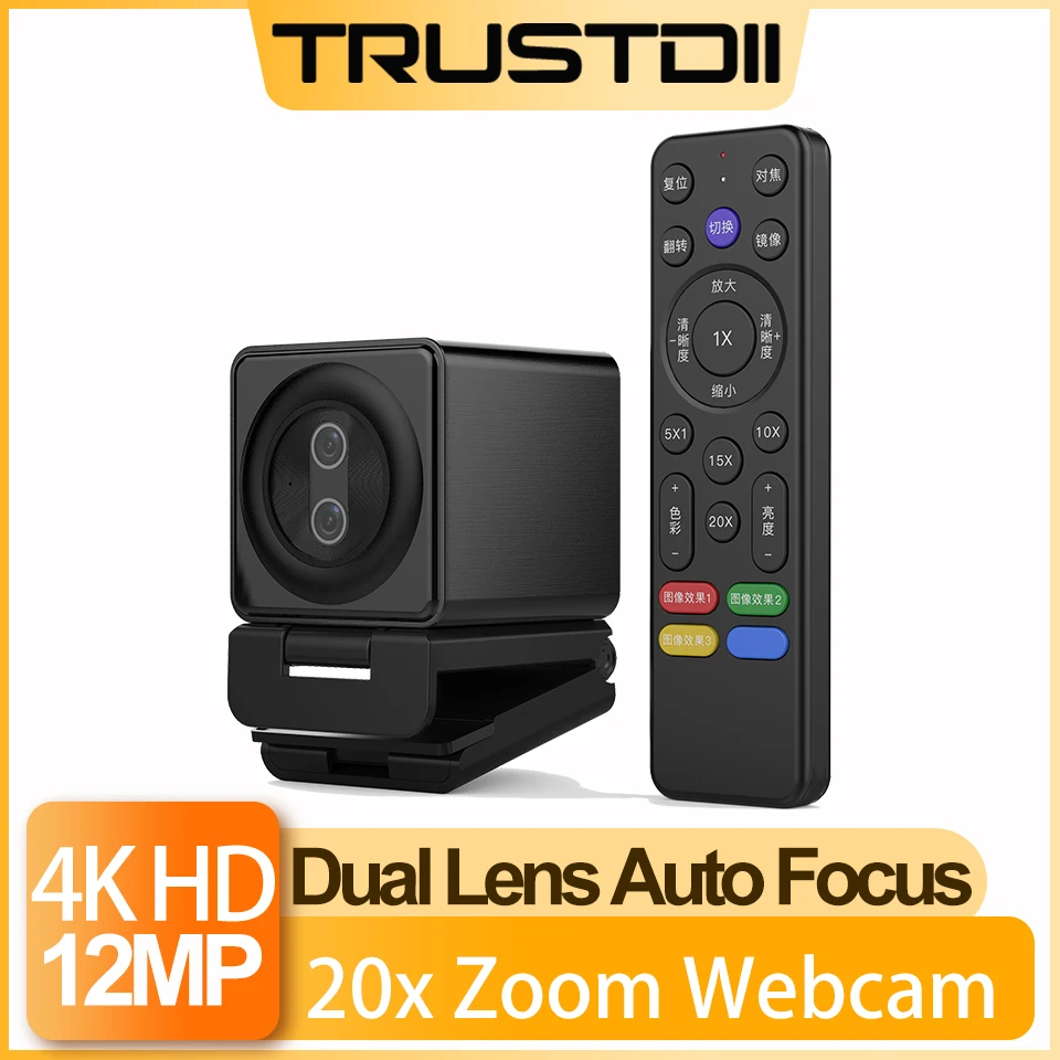 PC Webcam PC Web Camera Computer Camera Taida 12MP 4K Webcam 30fps Dual Lens USB Web Cam With Microphone Auto focus Living Stream Camera 20X Zoom For Youtube