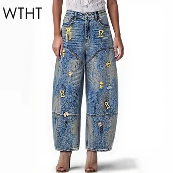 WTHT Trendy Women's Metal Buckle Design Hip-hop Loose Jeans 2026 Spring Fashion High Waist Wide Leg Denim Pants Female 1LS2911 1