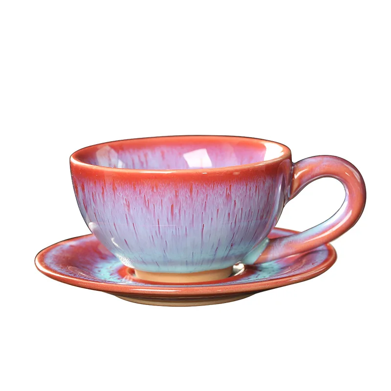 

Ceramic Kiln Change European Small Luxury Coffee Cup Dish Set Brushed Glaze Vintage Tea Cup Gift
