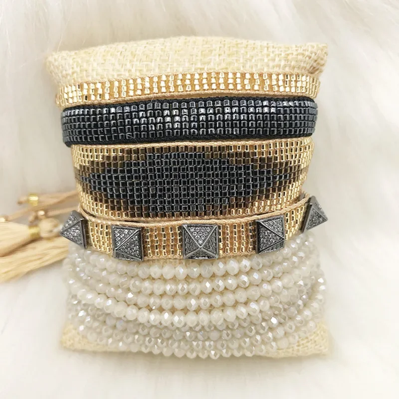

Браслет с бусинами, геометрический многослойный браслет ручной вязки, регулируемый ретро браслет с дыхательным током