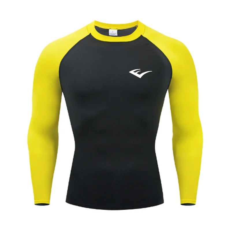Herren Rundhals Schnelltrocknend Langarm Kompressions-Sportshirt Fitness Enganliegendes T-Shirt Laufshirt Casual Frühling Und Herbst