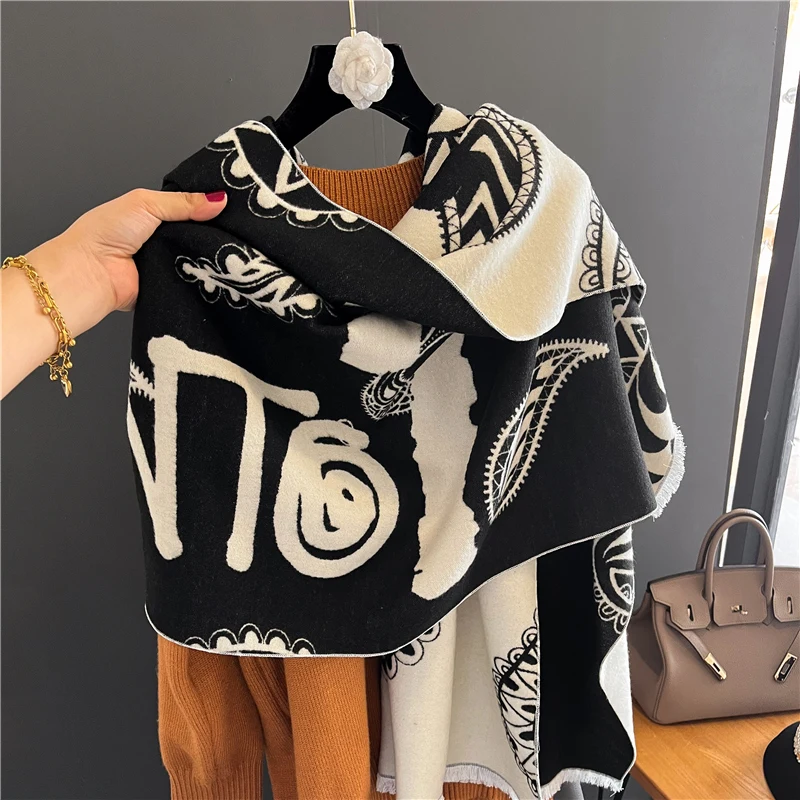 

Women Warm Cashmere Winter Scarf Blanket Fashion Thick Paisley Print Pashmina Shawl Wraps Bufanda with Tessel Ecarpe 2022