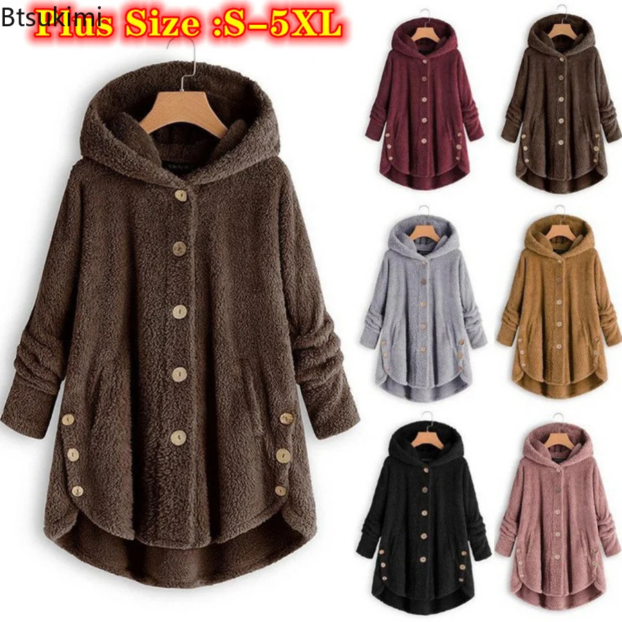 Women Warm Coats Wool&blends Plus Size 5XL Autumn Winter Coat Woman Warm Teddy Bear Coat Wool Jacket Female Plush Coat Hooded