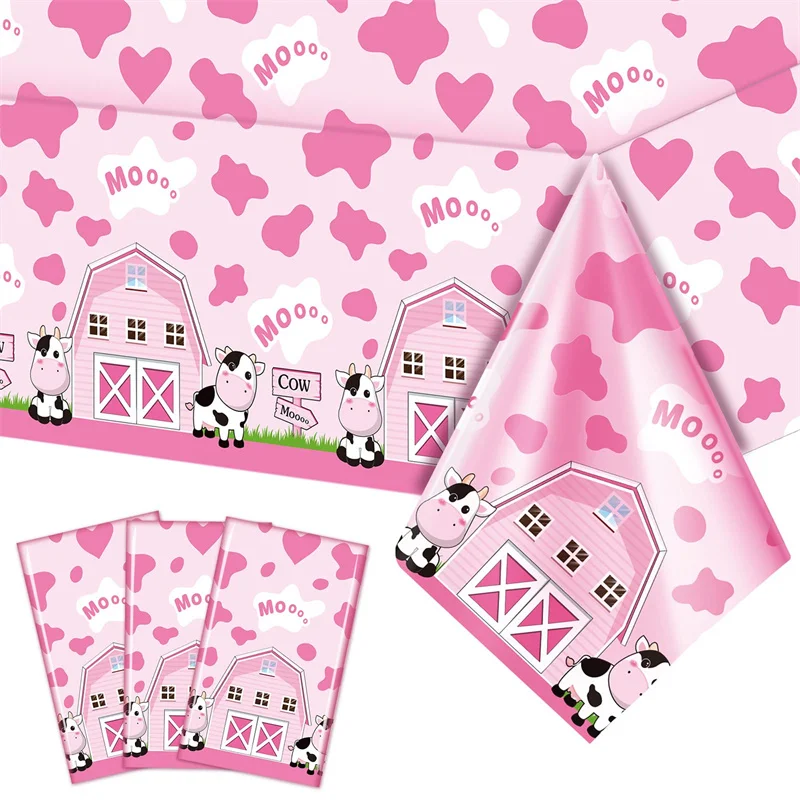 

Pink Cow Disposable Tablecloth Birthday Party Decorations Cow Print Plastic Table Cover Cow Farm Kid Baby Shower Party Supplies