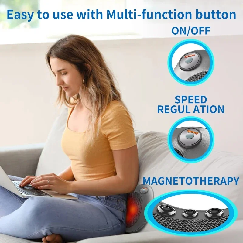 Magnet Massage Neck Pillow Body Relax Smart Portable Electric Shoulders Neck Waist Cervical Massage Pillow Used for Home & Car