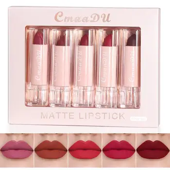 Velvet Matte Lipstick Set 5pcs Long Lasting Waterproof Red Nude Lipsticks Non Stick Cup Makeup Cosmetics Collection 1
