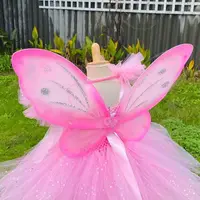 Robe de fée rose pour filles, Tutu à paillettes, robes à fleurs avec aile et bâton, nœud de cheveux, Costumes de fête d'anniversaire et d'halloween pour enfants 4