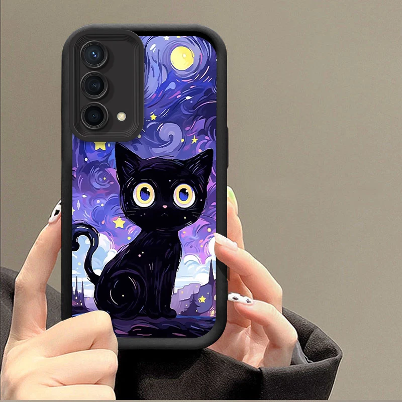 Pittura A Olio Little Black Cat Per Reno X5 X3 10 8T 7Z 6 5 Pro Plus Pro 4G 5G Eye Ladder Phone Case