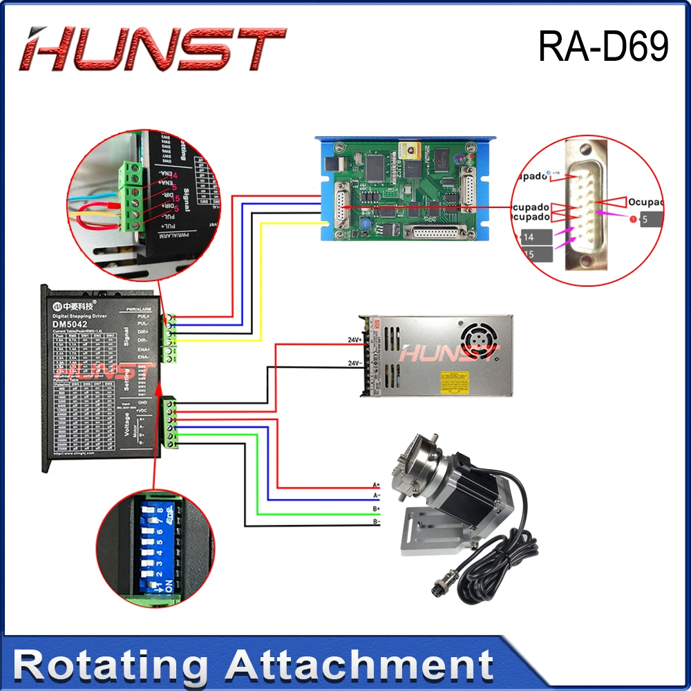 Hunst D69 CNC Router Laser Marking Machine Rotary Axis Chuck for Ring Bracelet  Jewelry Engraving Auto Lock Rotary Attachment — view 3