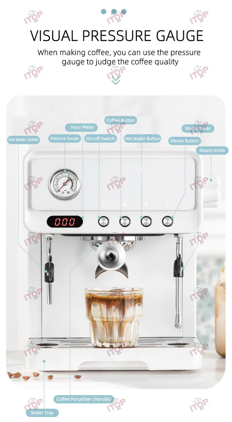 ITOP EM58 9Bar Espresso Machine Semi-automatic Coffee Machine ULKA Pump with PID Temperature Control Household Coffee Maker 220V