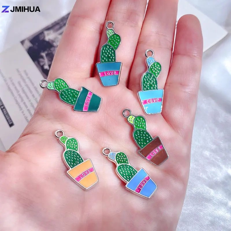 15pcs Enamel Charms Pendant Multicolored Cactus Charms For Jewelry Making Supplies DIY Handmade Earrings Bracelets Accessories