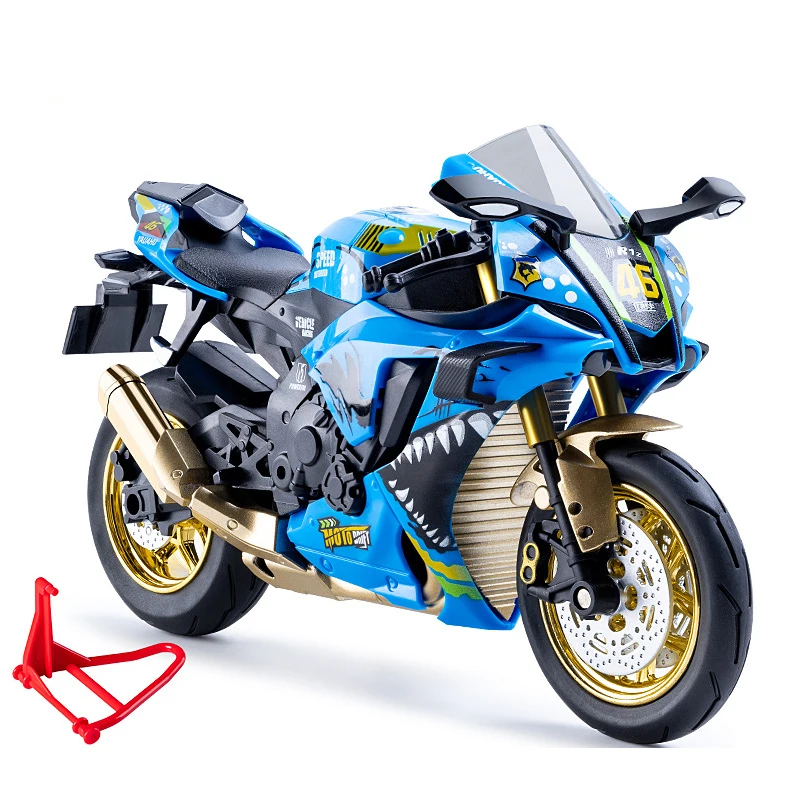 1:10 Yamaha YZF R1M 합금 스케일 오토바이 모델 다이캐스트 장난감 차량 시뮬레이션 사운드 및 라이트 풀백 오프로드 자동차 수집