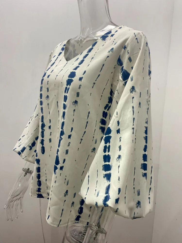 Camicetta da donna con scollo a V e tinta unita con stampa leopardata Camicetta casual a maniche lunghe con pullover allentato Top BNS-H6651_voghion.com