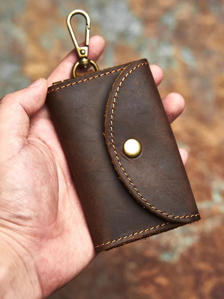 Nasva Echt leder Vintage hand gefertigte Schlüssel taschen für Männer und Frauen Führerschein Taschen Münz taschen zum Aufhängen von Schlüsseln – Detail 4