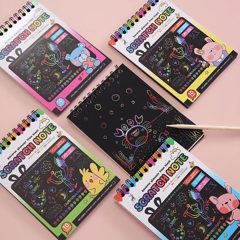 

New Creative Colorful Scratch Book Children's DIY Scratch Painting Puzzle Art Paper Coil Graffiti Scratch Note Painting Book Toy