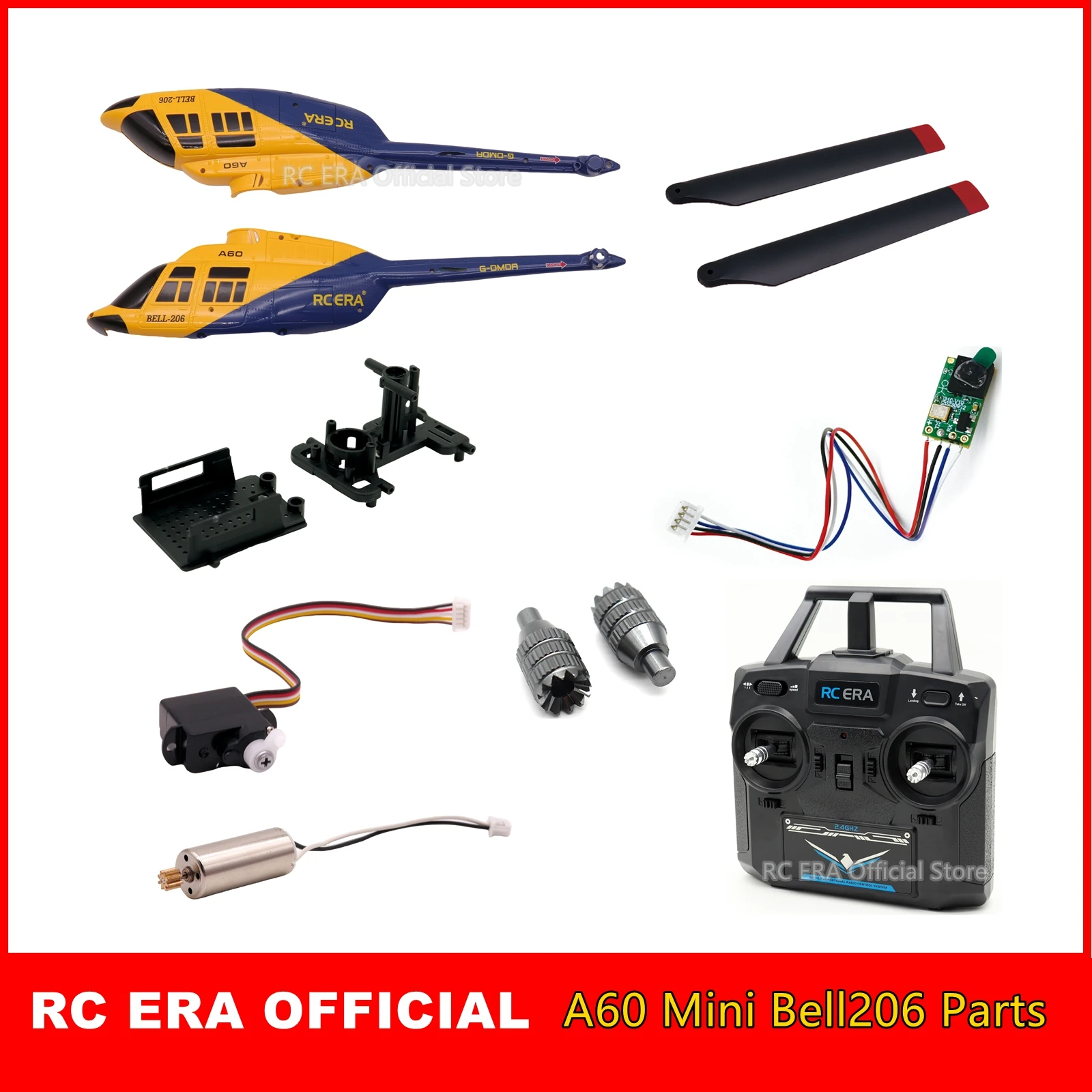 Original Spare Parts for A60 Mini Bell 206 Helicopter -Main Blade Rotor Head Servo Motor Flight Control Board Transmitter