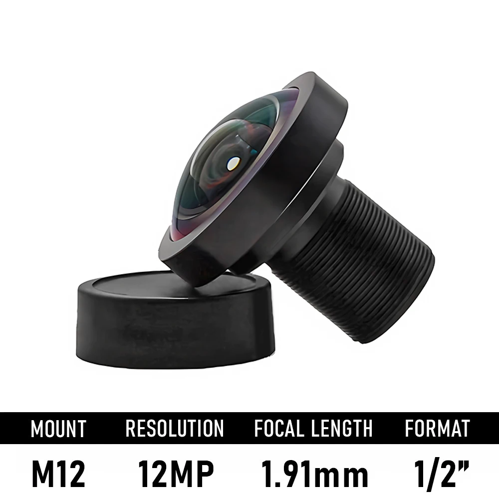 HD 12MP M12 Mount 1.9mm No Distort Fisheye Lens 1/2" Image Format F1.8 Aperture with 650nm IR Filter for Security CCTV Camera 1