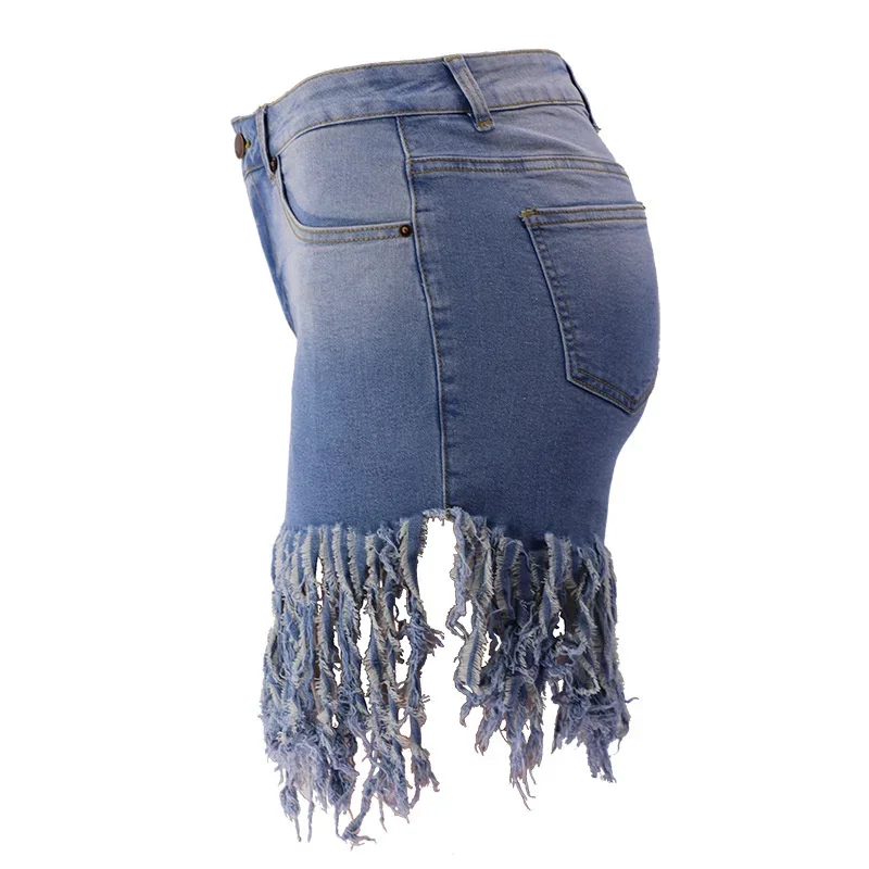 Fashion Tassel Splice Denim Shorts Women High Waist Three Quarter Pants Female Commuter Trend Streetwear New Stretch Mini Jeans