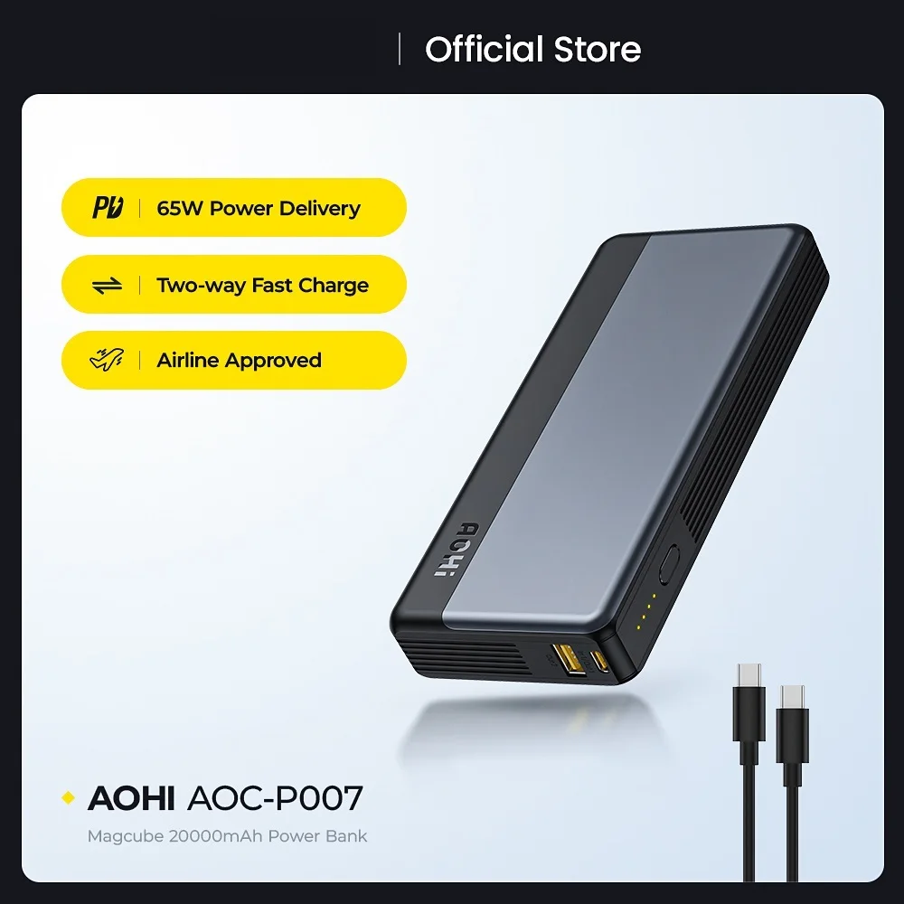 AAA+ Power Bank 20000mAh Fast Charging 65W PD Portable Charger External Battery for Macbook Laptop iPhone 13 Pro Max Powerbank