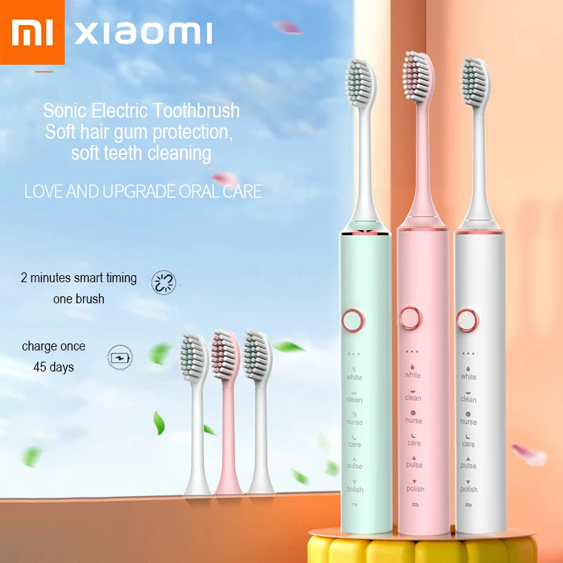 Xiaomi Youpin Sonic Electric Toothbrush USB Fast Charging Toothbrush Smart Timer Rechargeable Toothbrushes Replacement Heads Set