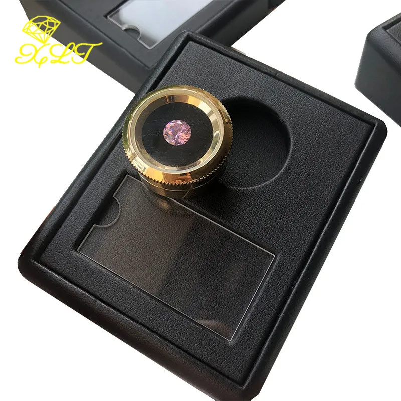 PU&Metal Round Row Gem Box With Base Rhinestone Display Box Jewelry Bare Box Colorful Gem Ring Box Gift Boxes For Jewelry