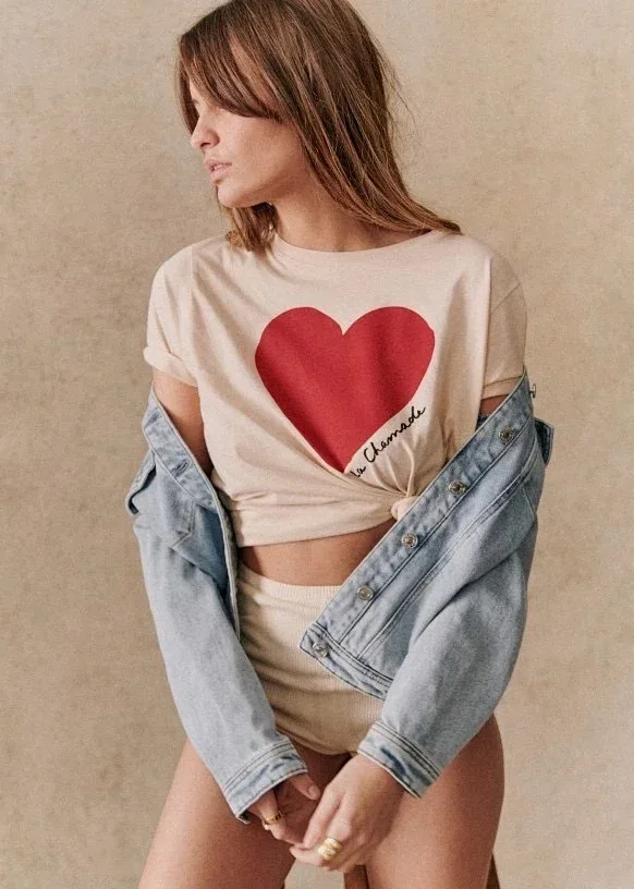 

New Letters Heart Cotton T-Shirt 2023 Spring/Summer Tee Top Ladies French Simple Short Sleeve T Shirts