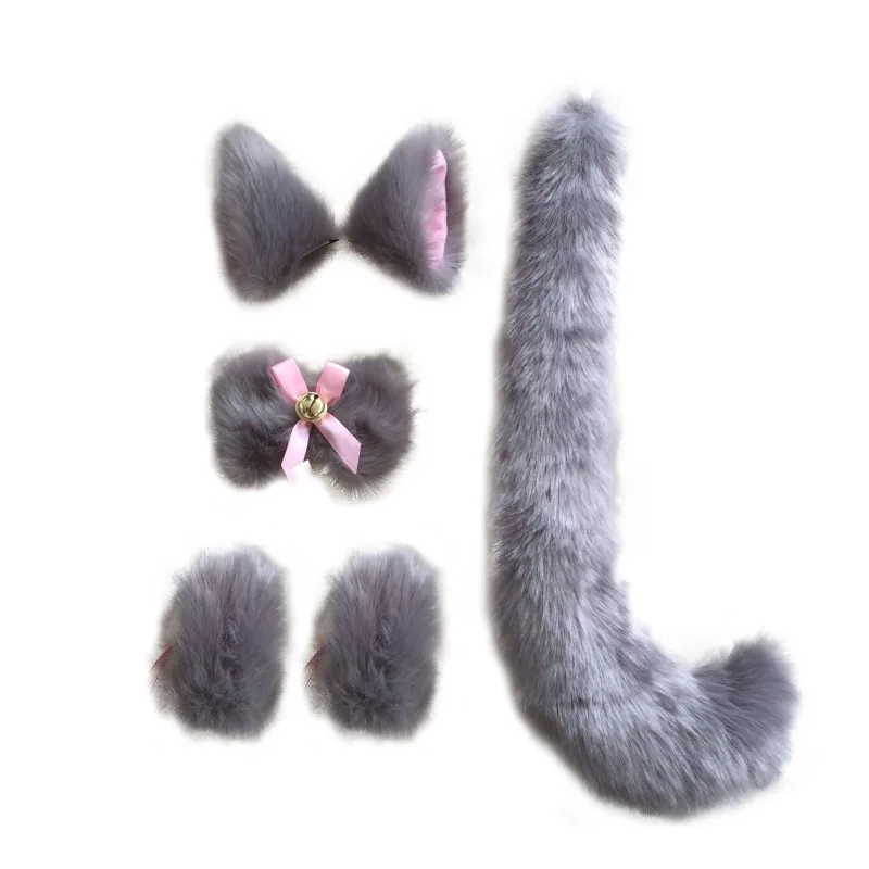 

Halloween Plush fox ear headband Hair clip tail Woman Sexy Lolita maid Cosplay Costume prop headdress wristband Bow tie set