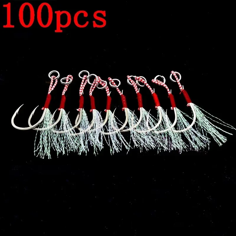 Hameçons assistés à plume pour slow jigging, 20 à 100 pièces, acier haute carbone pour la pêche