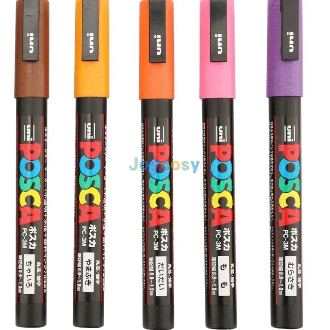 6개/몫 PC-3M 방수 페인트 마커 - POSCA 고광택 컬러풀 아트 펜(그림, 색칠용) - 친환경, 퇴색 방지