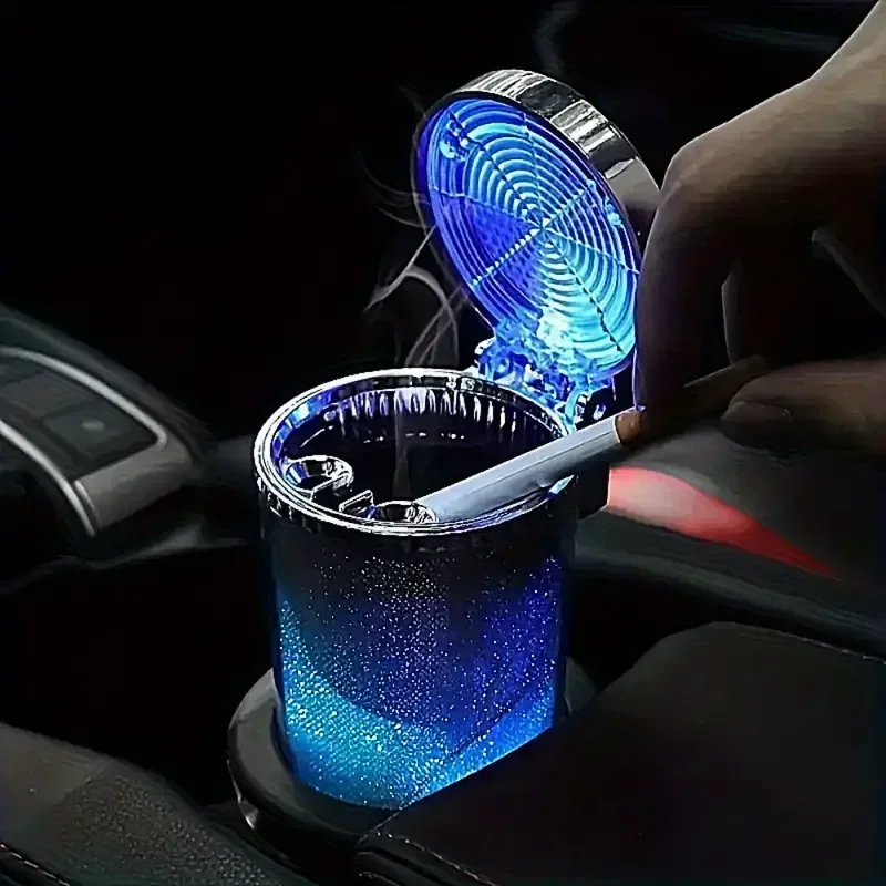 새 차, 캐러밴, LED 조명이 있는 자동 재떨이, 미니 자동차 쓰레기통, 휴대용 뚜껑, 자동차 컵 홀더, 집, 사무실 및 여행용