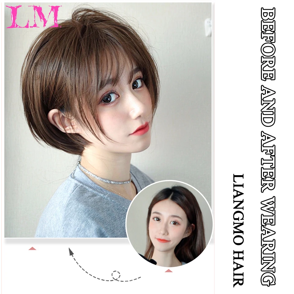 LM Short Bob Wig With Bangs Synthetic Wigs For Women Ombre Black Red Blonde Pink Lolita Cosplay Party Natural Hair Perruque Bob