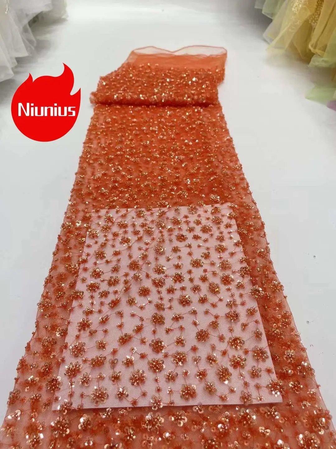 

Hot Sales Luxury Hig-End Quality Latest Elegant Tulle Lace With Lots Stones Fabric for Wedding Long Dress NN5698_Z