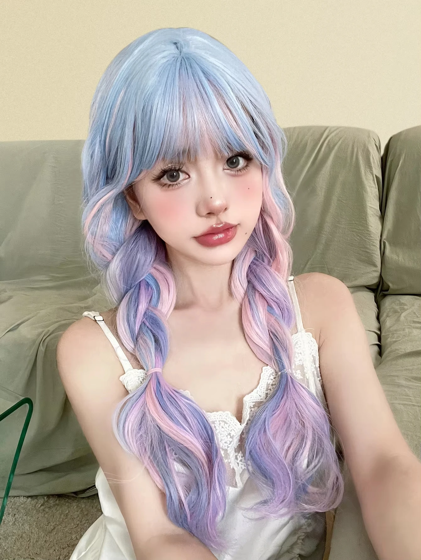 Purple Synthetic Wavy Wig for Women Cosplay Daily Use