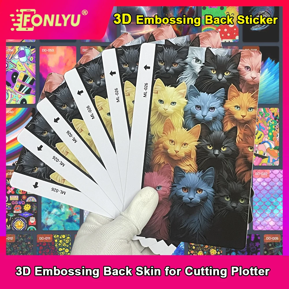 FONLYU 50개 3D 입체 전화기 뒷면 스티커 미카스 엠보싱 프린트 뒷면 유리 장식 보호 필름 커팅 머신용