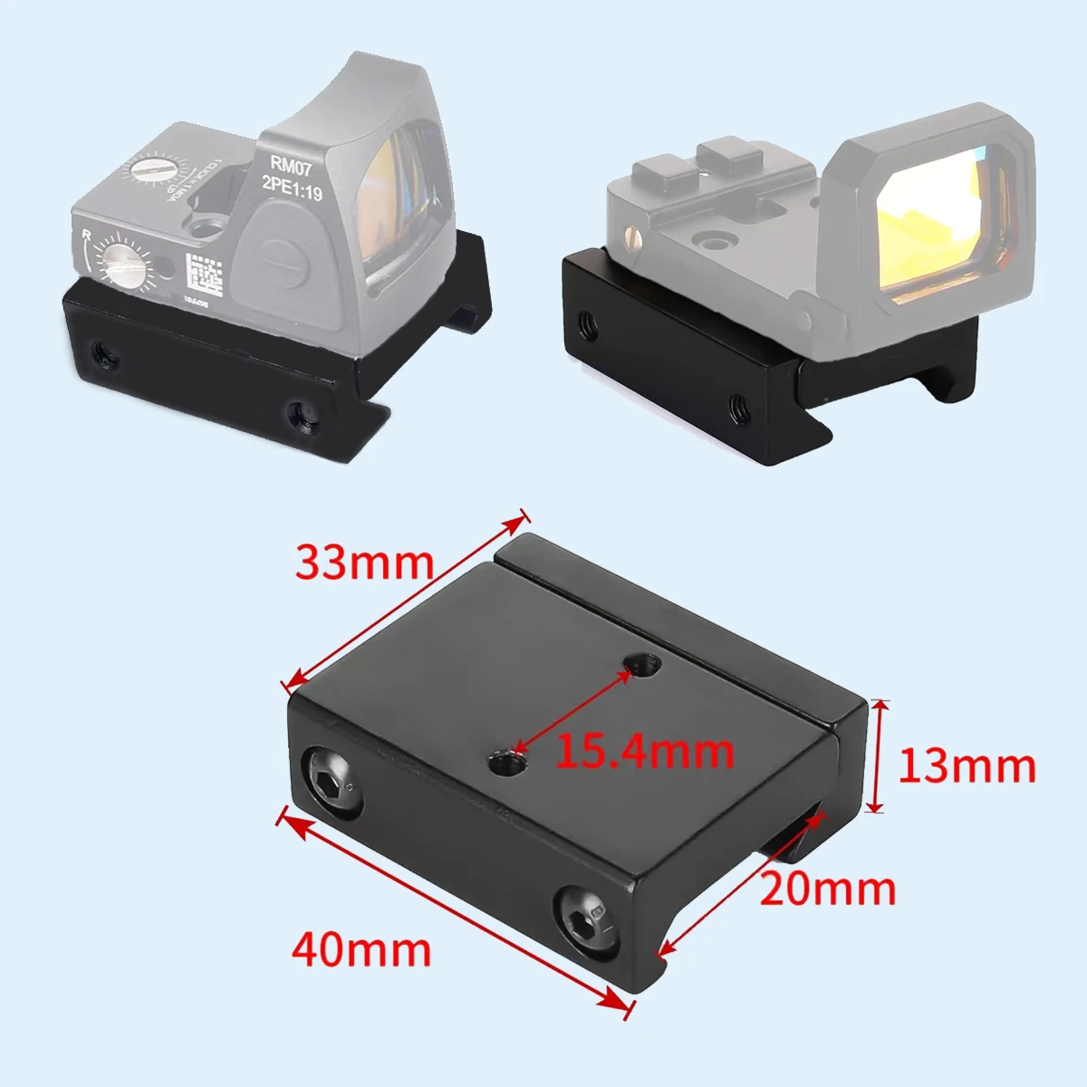 

Tactical Optical 1913 Mount 20mm Picatinny Rail Mount Original Footprint for RMR VISM Red Dot Sight Scope