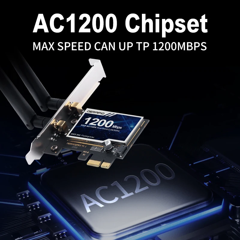 WiFi 5 AC1200 PCI-E Wireless Adapter Network Adapter BT 4.0 Dual Band 2.4G/5GHz