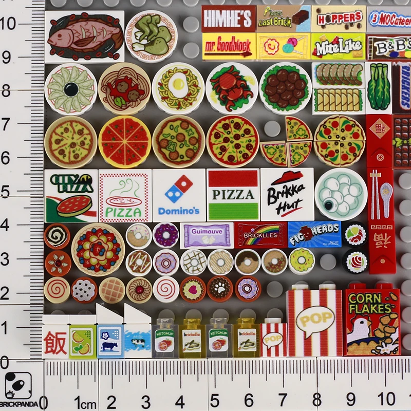 

Pizza Cake Chocolate Donut Printed Building Blocks Snack Dessert Food Parts Accessories DIY MOC Bricks Toys Children