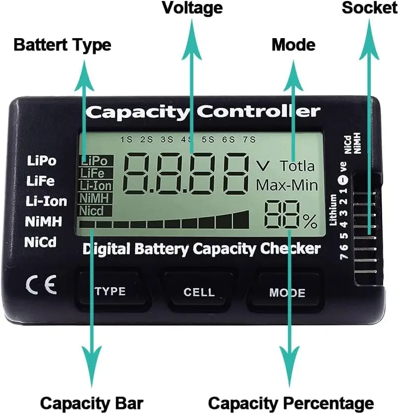 Testeur de batterie RC pour LiPo LiFe NiMH NiCd, utilisateur branchant une batterie 3S