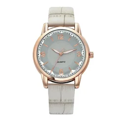 Women's Luxury Leather Strap Quartz Watch with Polygon Glass Dial (5)