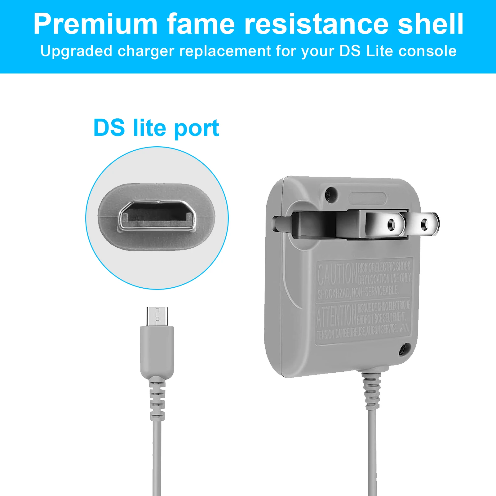 For Ndsl Charger, AC Power Supply Adapter Compatible with Nintendo Ndsl, Travel Wall Plug Adapter 4.8ft Cable(100-240v)