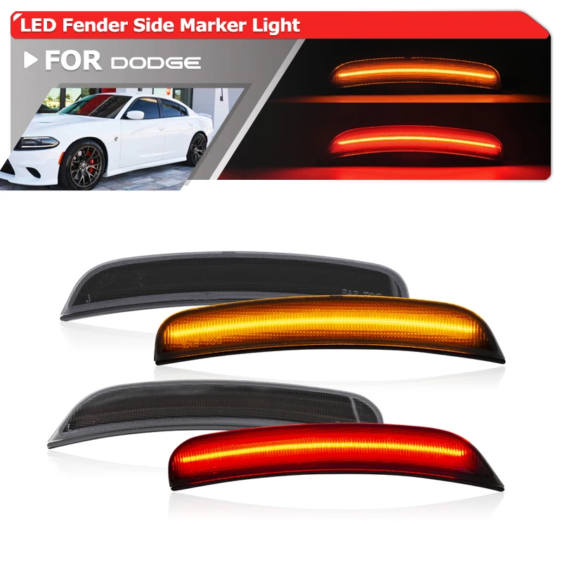 

Smoked Front Amber Rear Red Led Fender Side Marker Lights For Dodge Charger 2015 2016 2017 2018 2019 2020