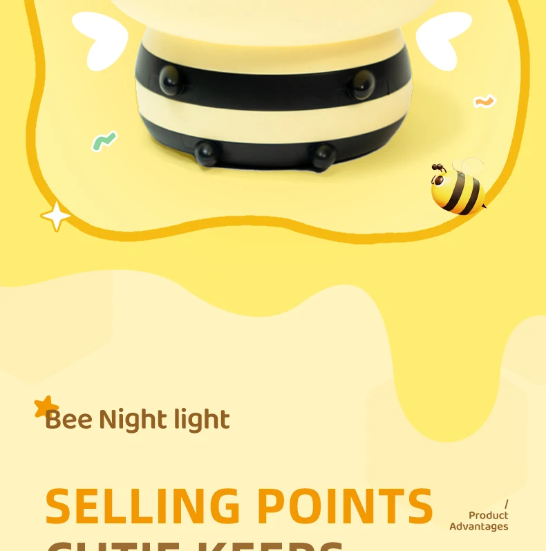 LED Night Lights Bee Creative Bedside Room Decoration Atmosphere LED Light Desk Lamp Nightlight for Kids Christmas Birthday Gift