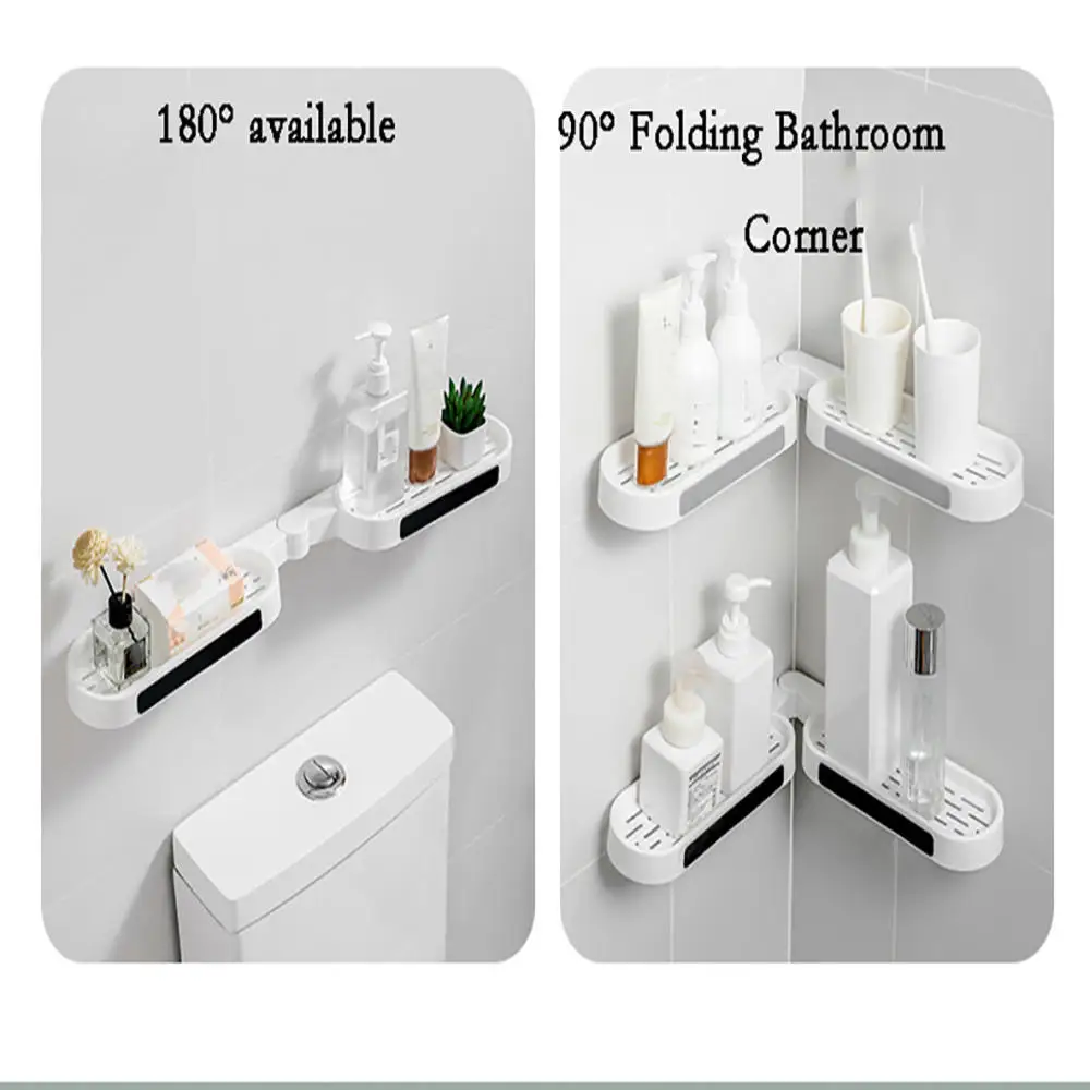 Bathroom Shelves Punch-free Revolving Rack Wall-mounted Corner Shelf Shower Storage Holder Kitchen Wall Storage Rack Organizer 5